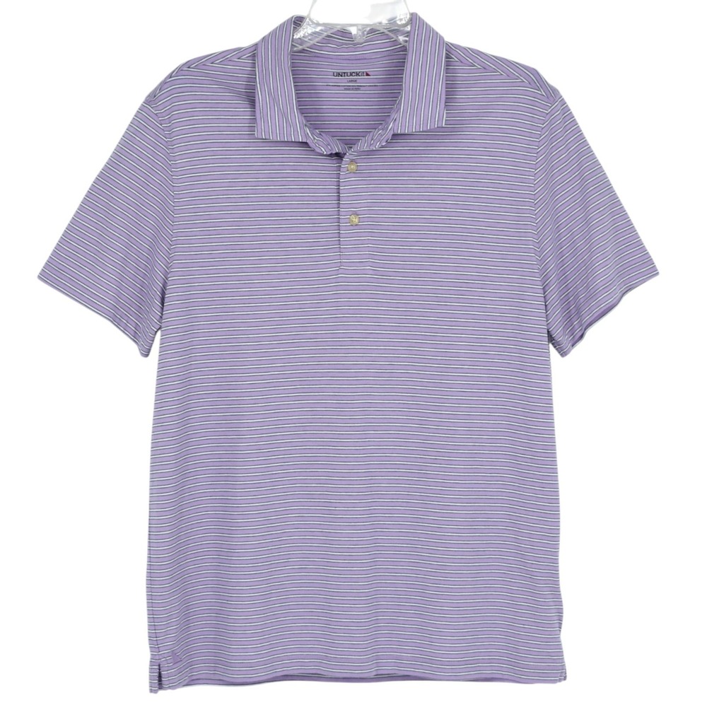 UNTUCKit Fernandez Polo Shirt Large L Purple Striped Supima Cotton Tencel Blend